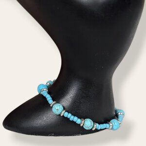 (2/$20) Blue Stone Seed Bead Stretch Bracelet